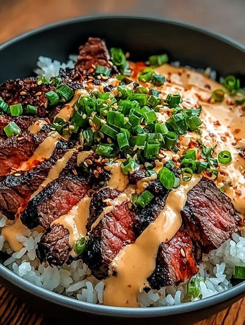 Koreanische BBQ-Steak-Reisschüsseln mit scharfer Sahnesauce image 2
