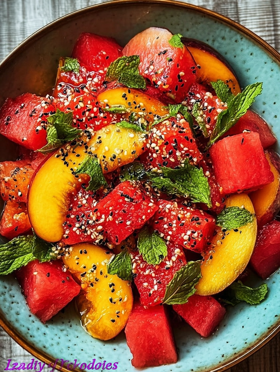 Einfacher sommerlicher Pfirsich-Wassermelonen-Salat image 2