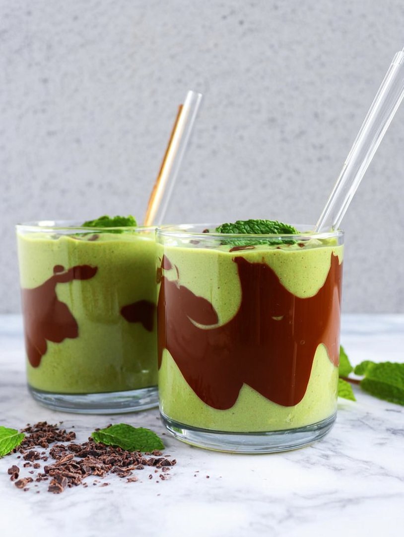 Grüner Protein-Smoothie mit Minze und Schokolade image 2