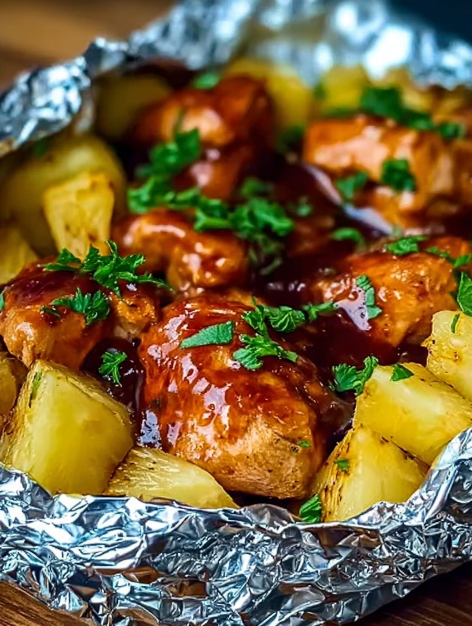 Hawaiianische BBQ-Hähnchen-Ananas-Folienpäckchen image 2