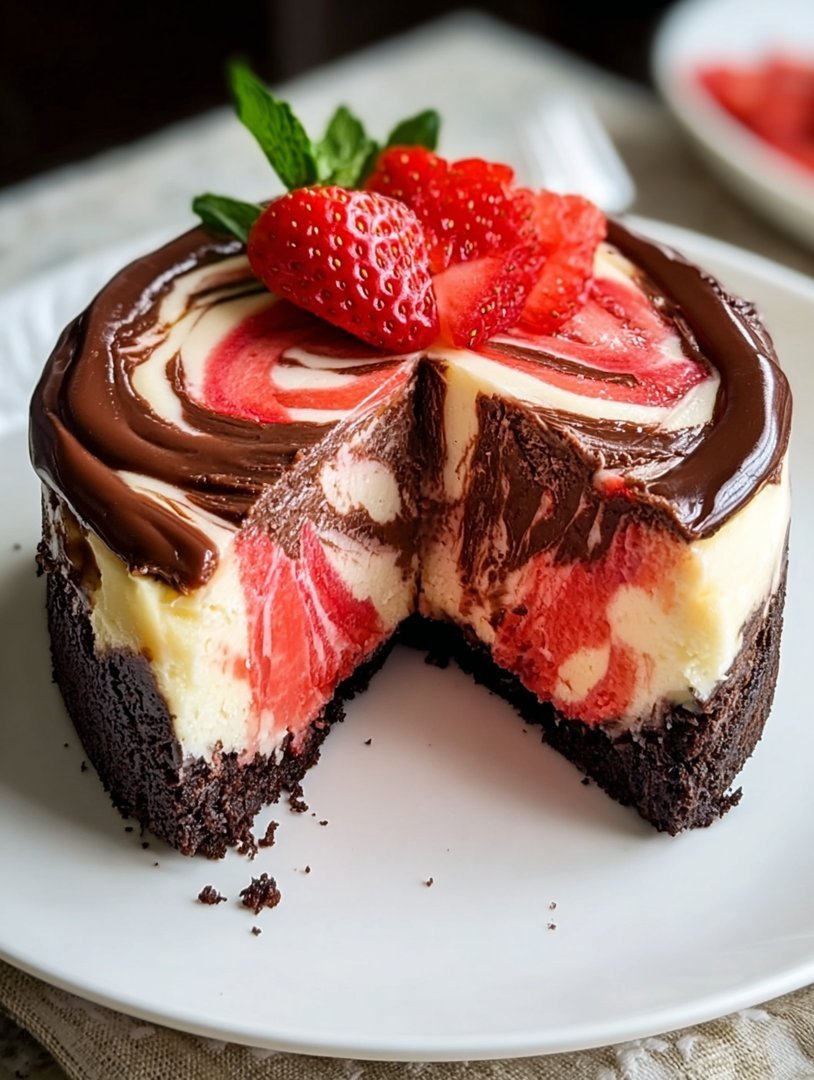 Schokoladen-Erdbeer-Swirl-Käsekuchen image 2
